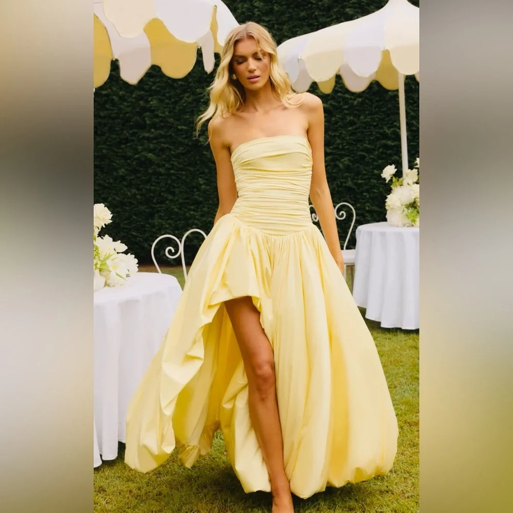 YELLOW LONG Elegant Strapless Evening Gown - Picture 10 of 16